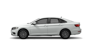 Side view of a white jetta
